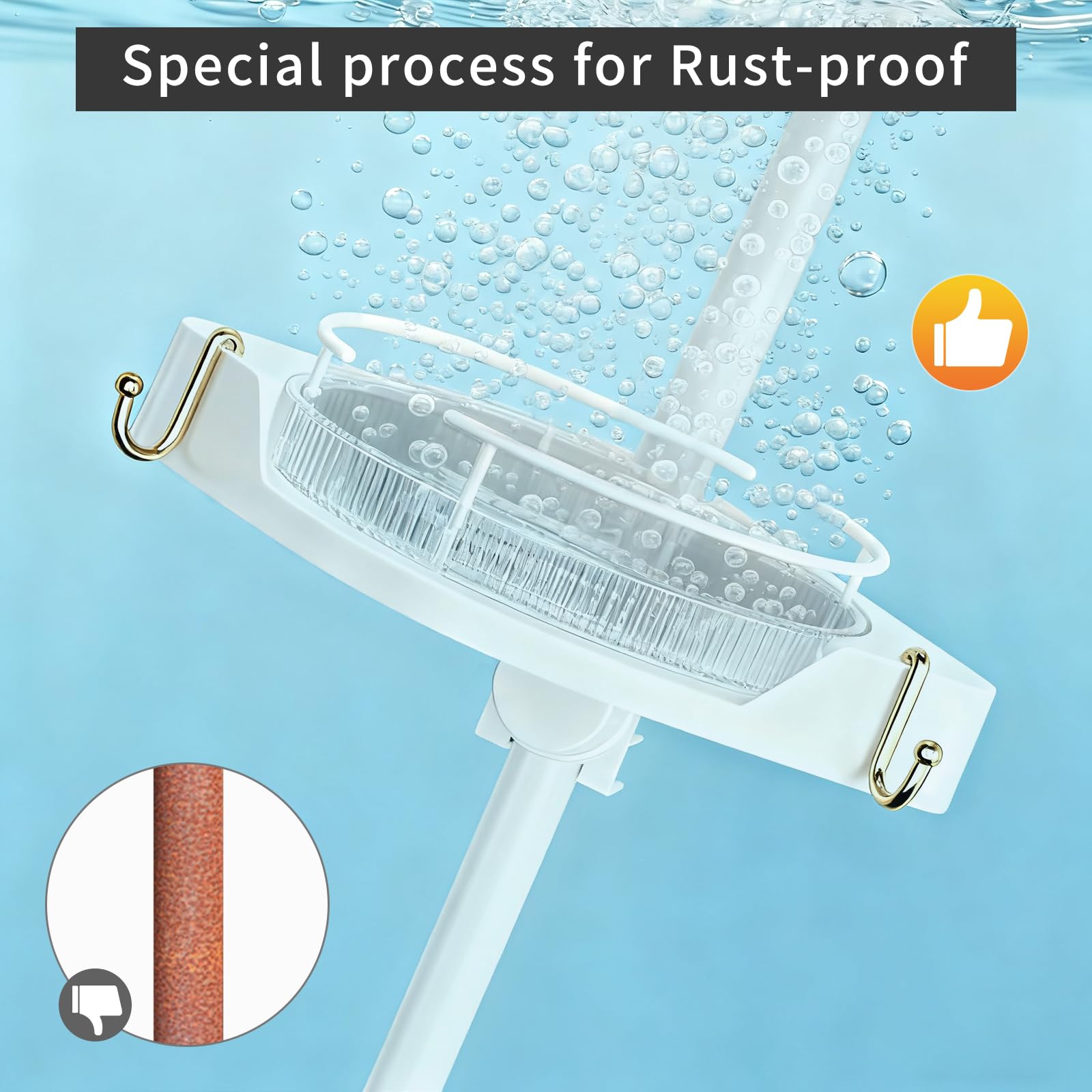 akinbas Tension Pole Shower Caddy with 4 L-Lazy Susan Organizer 360 Rotating 35-128 Inch No Drilling Floor Standing Shelves Adjustable Shower Rack for Bathroom Corner (White)