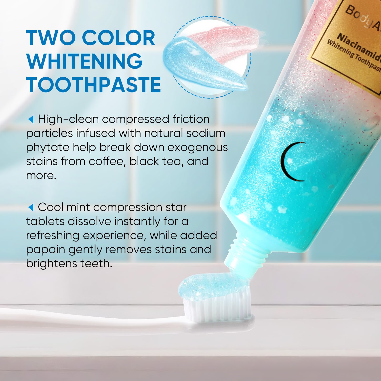 BodyAccel Niacinamide Whitening Toothpaste, Niacinamide Intensive Whitening Toothpaste with Natural Gentle Care Deep Stain Removal Clean Peach Flavor, Improves Gum Health, Fresh Breath (1)