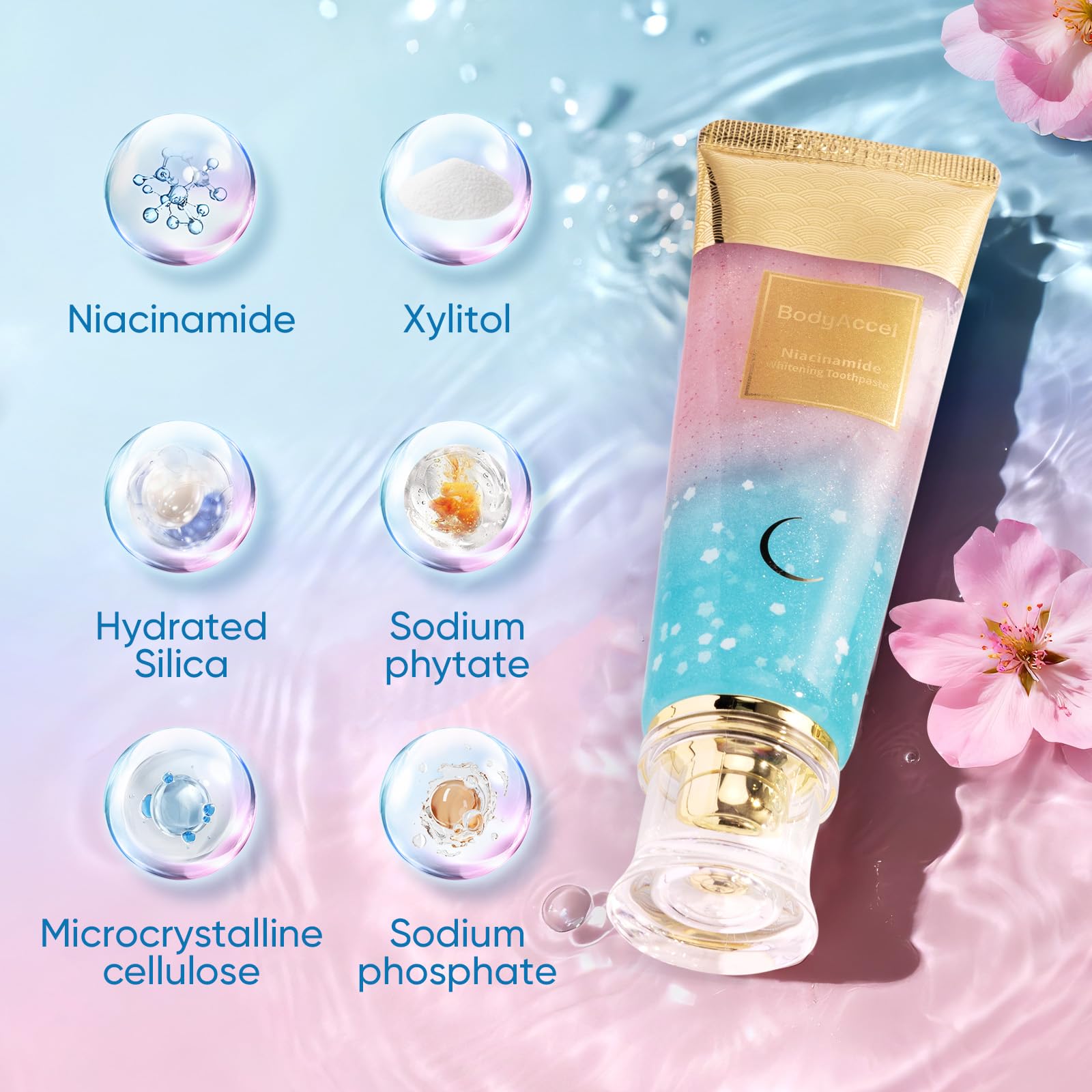 BodyAccel Niacinamide Whitening Toothpaste, Niacinamide Intensive Whitening Toothpaste with Natural Gentle Care Deep Stain Removal Clean Peach Flavor, Improves Gum Health, Fresh Breath (1)