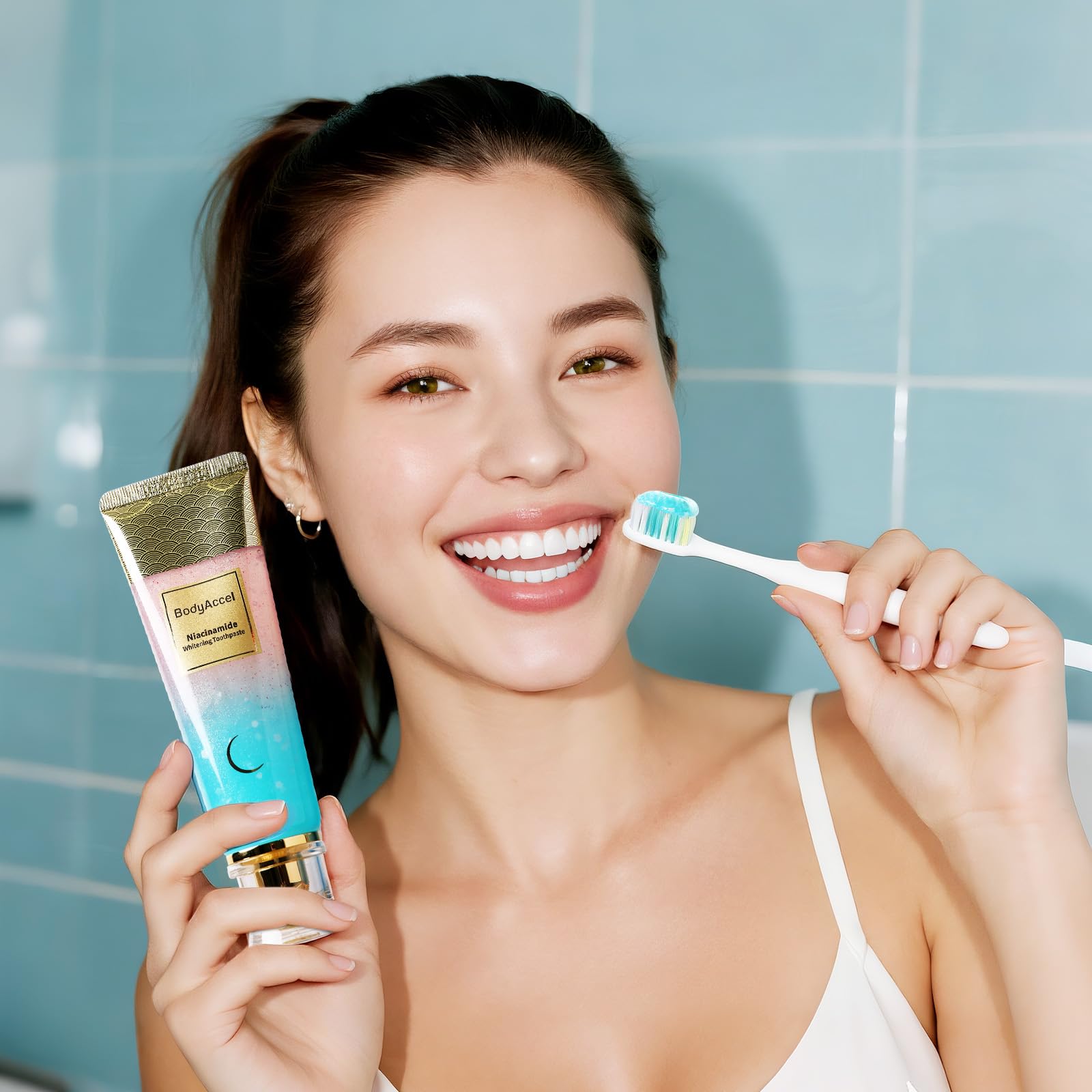 BodyAccel Niacinamide Whitening Toothpaste, Niacinamide Intensive Whitening Toothpaste with Natural Gentle Care Deep Stain Removal Clean Peach Flavor, Improves Gum Health, Fresh Breath (1)