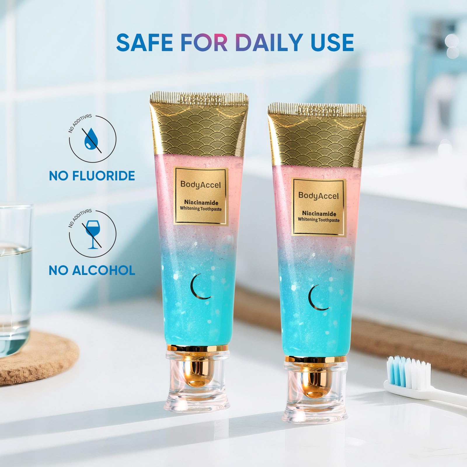 BodyAccel Niacinamide Whitening Toothpaste, Niacinamide Intensive Whitening Toothpaste with Natural Gentle Care Deep Stain Removal Clean Peach Flavor, Improves Gum Health, Fresh Breath (1)