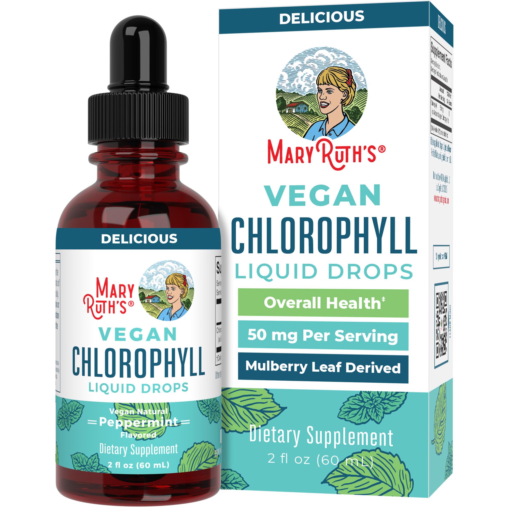 MaryRuth Organics Chlorophyll Liquid Drops | Clean Label Project Certified® | Vegan | Non-Diluted Liquid Chlorophyll| Mulberry Derived Supplement for 14+ | Non-GMO | Delicious Minty Flavor | 2 Fl Oz