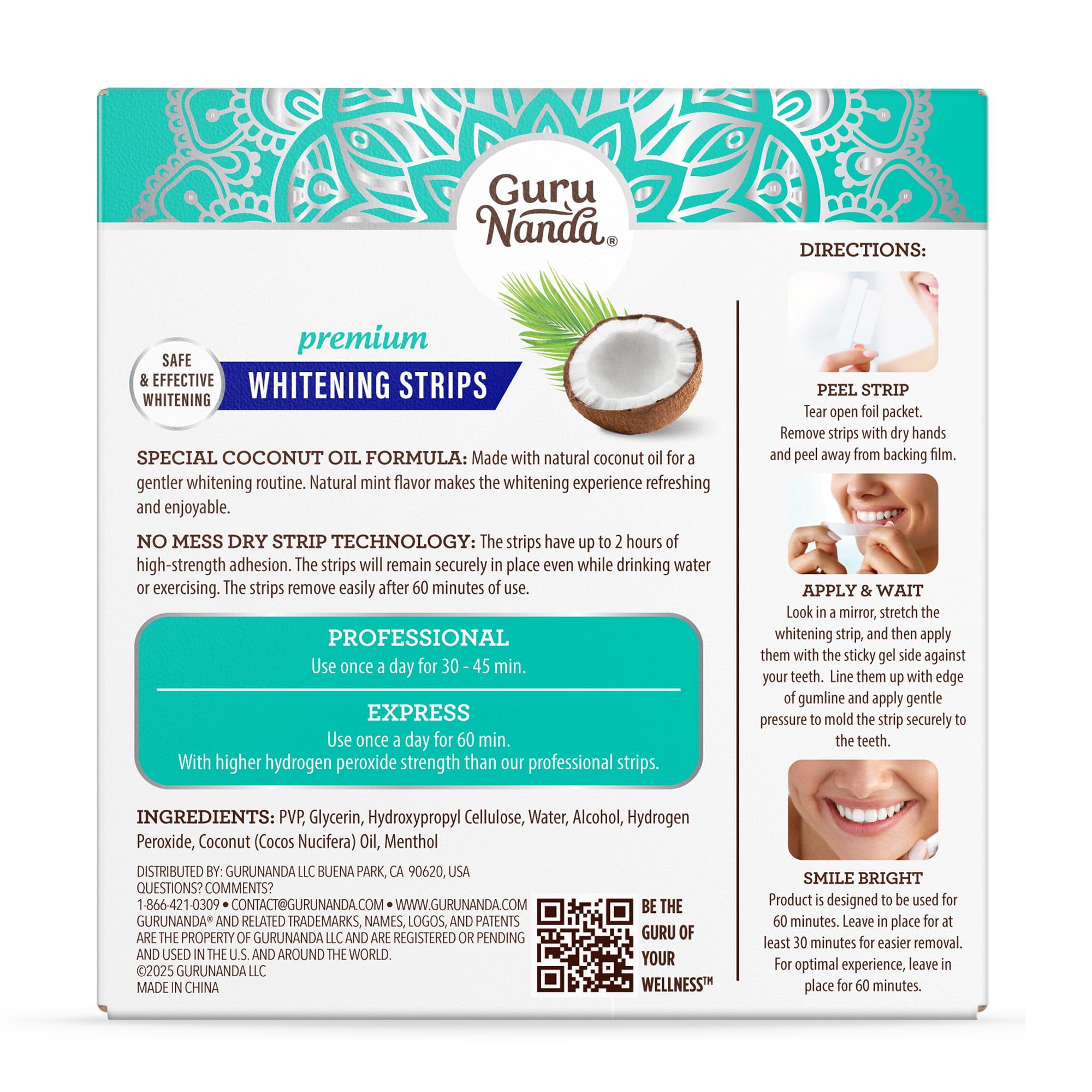 GuruNanda Teeth Whitening Strips - 7-Day Treatment with Non-Slip, Dry Strip Technology - Whitening Designed with Care for a Brighter Smile